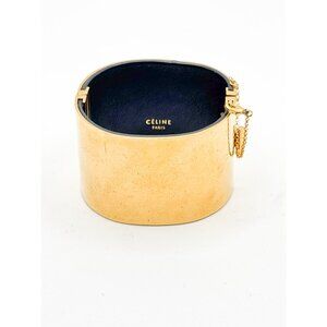 Celine Phoebe Philo Leather Manchette Hinged Bangle Bracelet Size M Italy Pouch